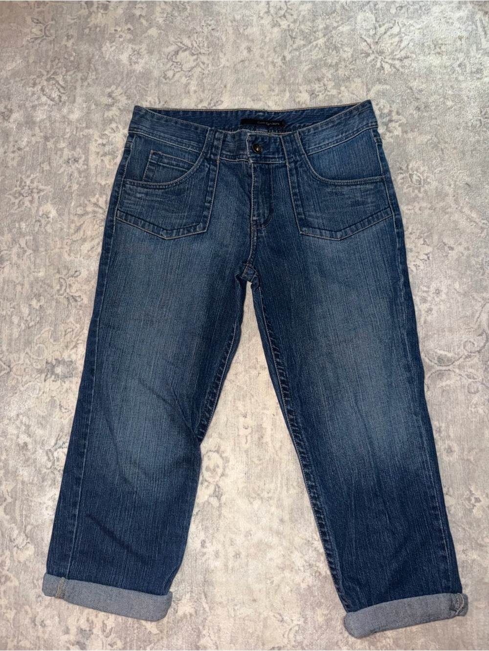 Calvin Klein Women's Dark Blue Cropped Rolled-Hem Jeans